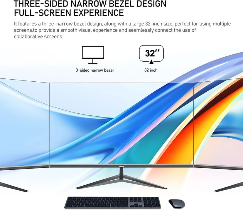 Gawfolk 32 Inch 4K UHD Computer Monitor, Ultra-Clear (3840×2160p) Screen, 100% sRGB,178° Viewing Angle, Display Port、HDMI, Compatible with Wall mounting 100 * 100MM - Black