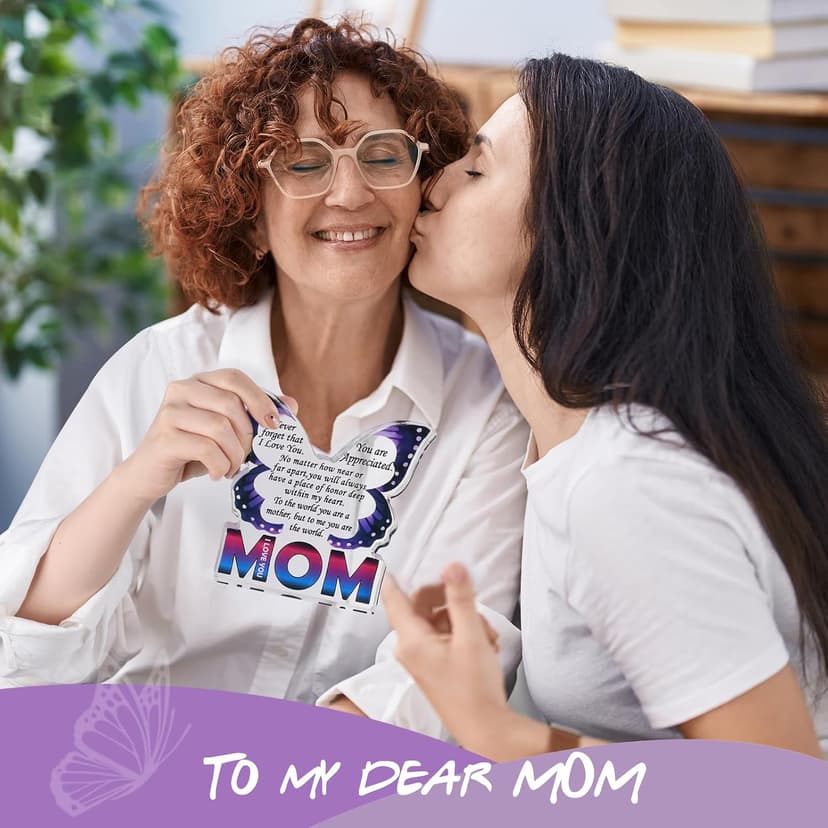 Mom Birthday Gifts from Daughter Son, I Love You Mom Gift for Mother New Bonus Step Moms Mama, Gifts for Moms Unique, Best Mom Ever Gift Ideas, Butterfly Acrylic Decorative Signs Plaques