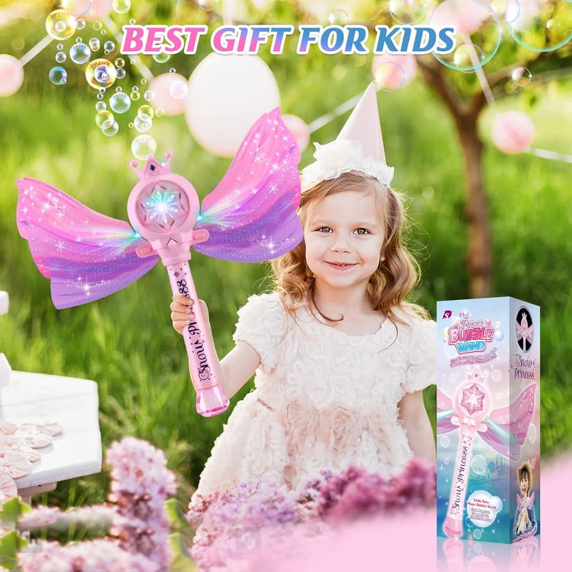 3 AA Batteries & 2 Bubble Solutions, Outdoor Party Birthday Gift for Girls 3-8, Bubble Machine for kids, Princess Toys, Pink Bubble Wand for Kids, LED Light Music Bubble Toys Girl Gifts Age 3+ B0BX57W4RX