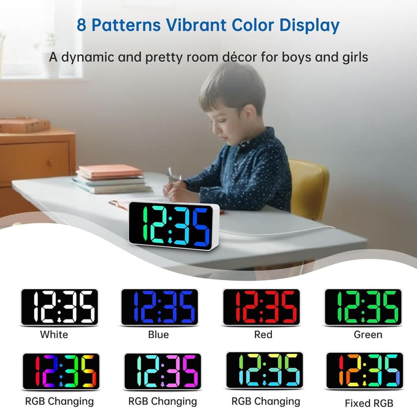 DreamSky Super Loud Alarm Clock for Heavy Sleepers - RGB Small Digital Clock for Kids Bedroom Bedside Nightstand, Electric Desk Clock with Large Number, Dimmer, Adjustable Volume, USB-C Powered