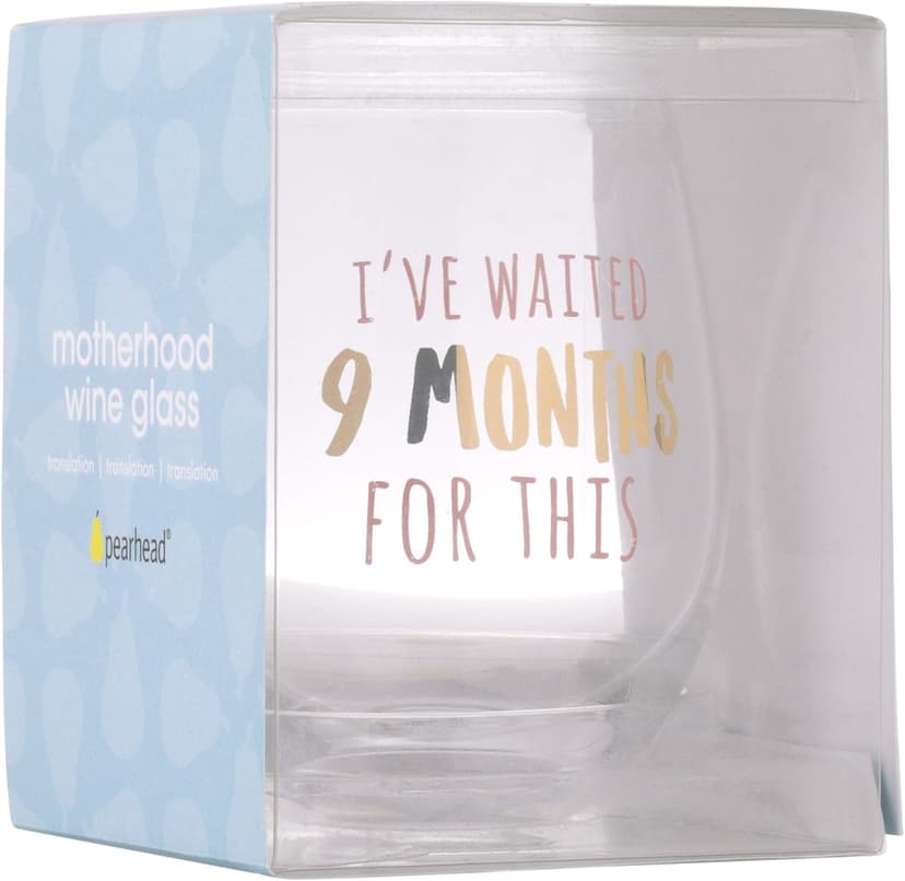 Pearhead I’ve Waited 9 Months For This Stemless Wine Glass, Perfect for Mother’s Day, Ideal Gift for Baby Shower, Post Pregnancy, New and Expecting Moms, Pink and Gold, 16 Oz
