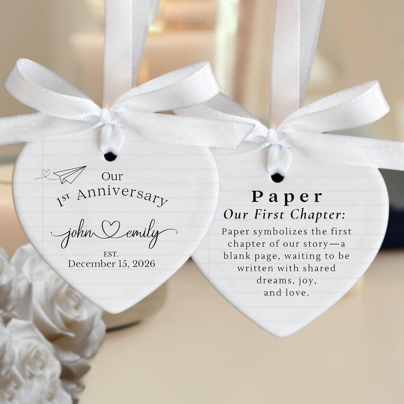 Personalized 1st Anniversary Ornament 2026, Christmas Hanging for Couple, First Wedding Gift Ideas for Her, 1 Year Paper Anniversary Ceramic Ornament for Husband&Wife, Married Decoration B0FVRNPN6F