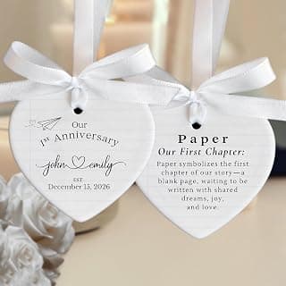 Personalized 1st Anniversary Ornament 2026, Christmas Hanging for Couple, First Wedding Gift Ideas for Her, 1 Year Paper Anniversary Ceramic Ornament for Husband&Wife, Married Decoration B0FVRNPN6F