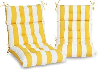 Only choice High Back Adirondack Chair Cushion Set of 2-44”x 22”x 4” Waterproof, Fade-Resistant Outdoor Rocking Chair Cushions for Patio, Garden, Porch (2, Yellow White Stripes)