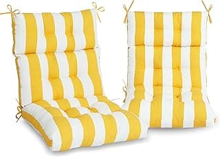 Only choice High Back Adirondack Chair Cushion Set of 2-44”x 22”x 4” Waterproof, Fade-Resistant Outdoor Rocking Chair Cushions for Patio, Garden, Porch (2, Yellow White Stripes)