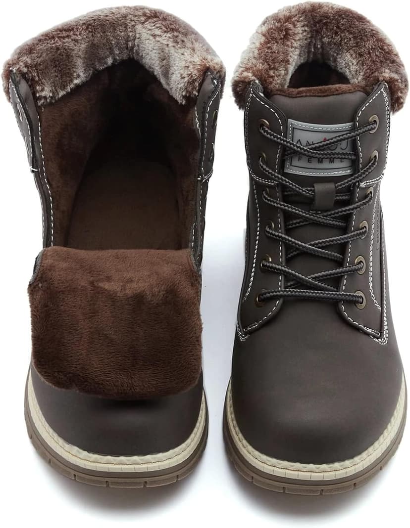 ANJOUFEMME Womens Hiking Snow Winter Boots - Waterproof Work Ankle Boots for Women Comfortable Warm Fur Boots for Backpacking Cycling