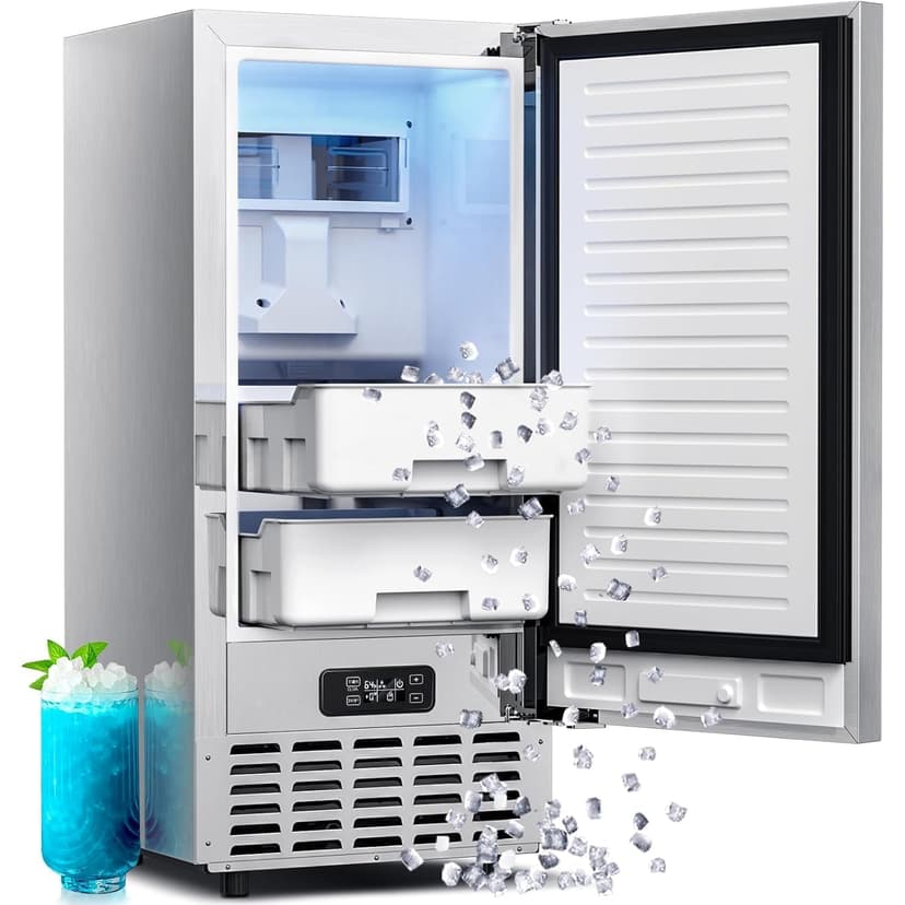 Kismile Under Counter Nugget Ice Maker, Pebble Ice Machine 80 lbs/Day, 24H Timer, Self-Cleaning, Double Ice Baskets, Built-in Ice Maker for Home & Office (Grey