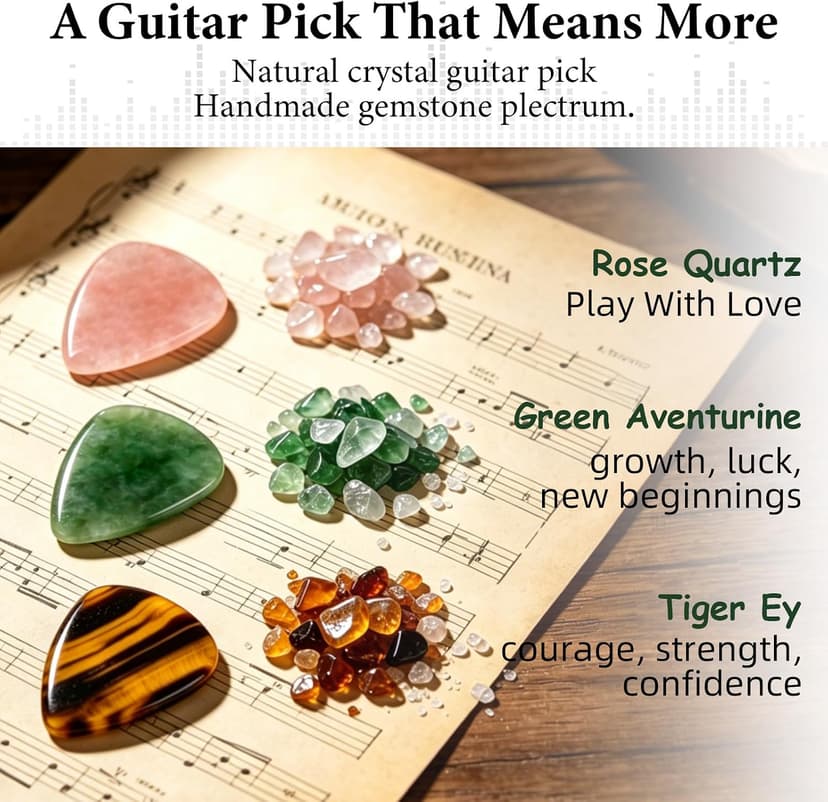 Natural Crystal Guitar Pick Gift for Guitar Players, Handmade Gemstone Plectrum for Acoustic Guitar, Inspirational Music Gift for Practice, Performance, Graduation, New Beginnings (Green Aventurine) B0GWLBSZFJ