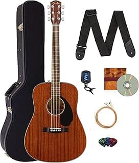 Fender CD-60S Solid Top Dreadnought Acoustic Guitar - All Mahogany Bundle with Hard Case, Tuner, Strap, Strings, Picks, and Austin Bazaar Instructional DVD