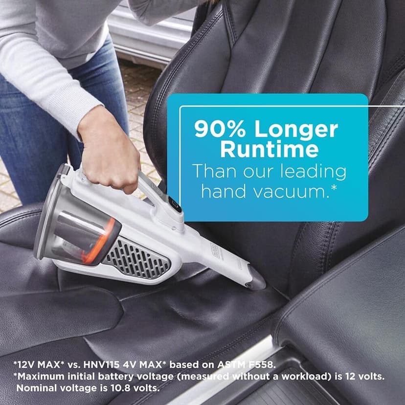 BLACK+DECKER Dust Buster Hand Held Vacuum Cordless Rechargeable, Portable Vacuum for Car, Extended Runtime, Powerful Suction, Extra Long Crevice Tool, AdvancedClean+ (HHVK320J10)