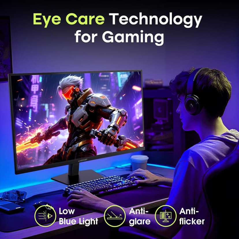 Amzfast 27" 240Hz 1ms FPS Gaming Monitor, Fast VA FHD 1080P, Adaptive Sync, HDR 400, 4000:1 Contrast, 125% sRGB, Built-in Speaker, HDMI 2.0 & DP 1.4 with DP Cable, VESA