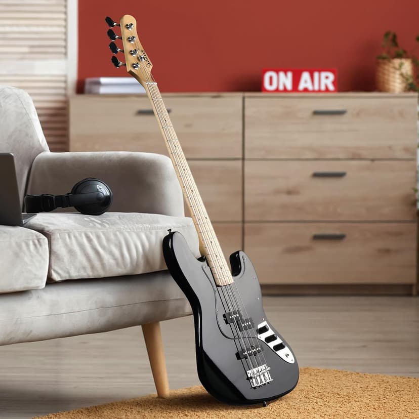 GLARRY Bass Guitar Full Size 4 String Exquisite Stylish Bass with Guitar Bag Power Line and Wrench Tool (Blue, With AMP)