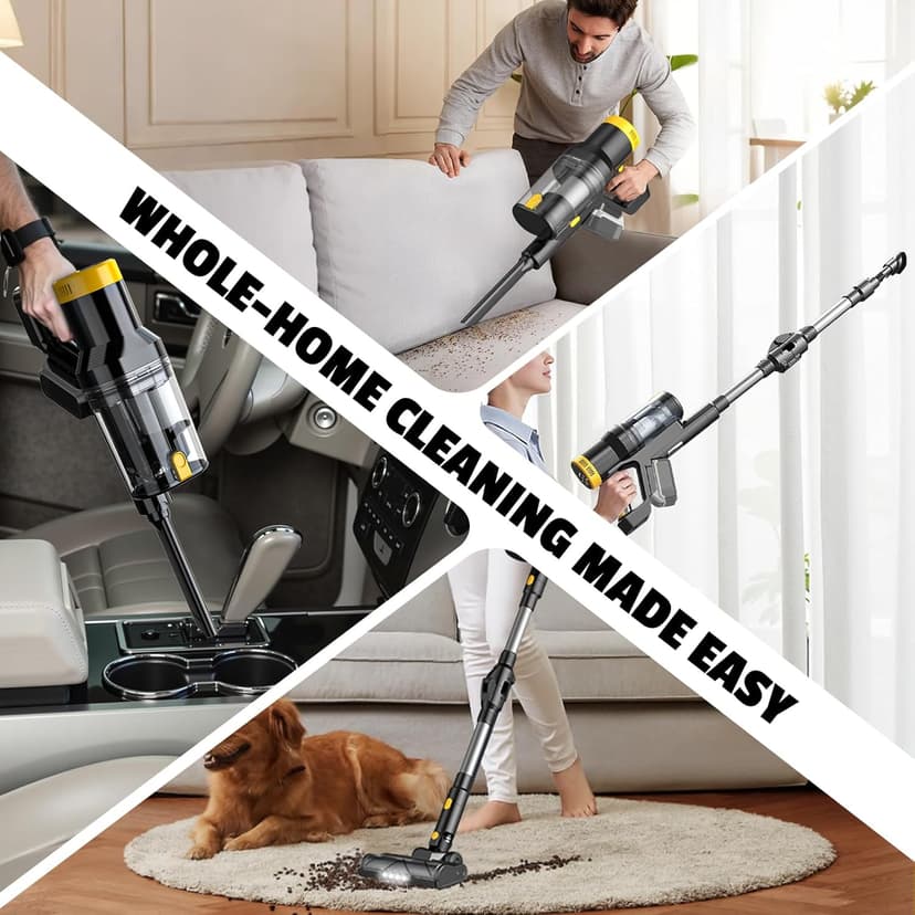 LIVOWALNY Cordless Vacuum Cleaner Compatible with DeWalt 20V Battery, 350W Brushless 40kPa Suction, 0.8L Dual Dust Cup, LED Floor Brush & 180° Flex Wand for Hardwood & Carpet (Battery Not Included)