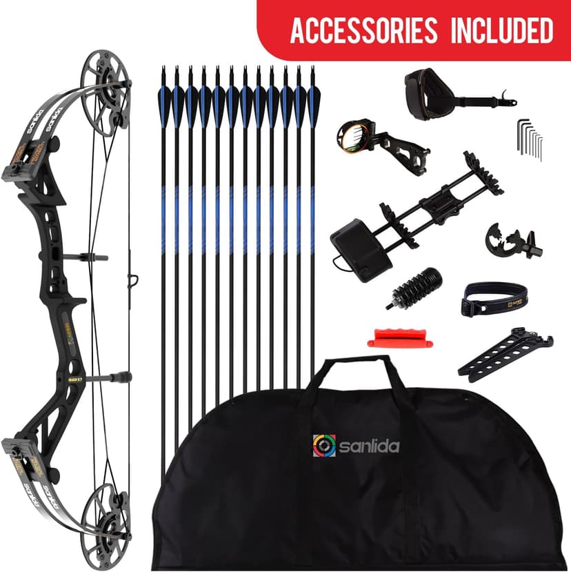 Sanlida Dragon X7 Ready to Hunt Compound Bow Package for Adults, Archery Compound Bow and Arrow Set, 0-70 Lbs Draw Weight, No Bow Press Needed, RH Only, Limited Life-time Warranty