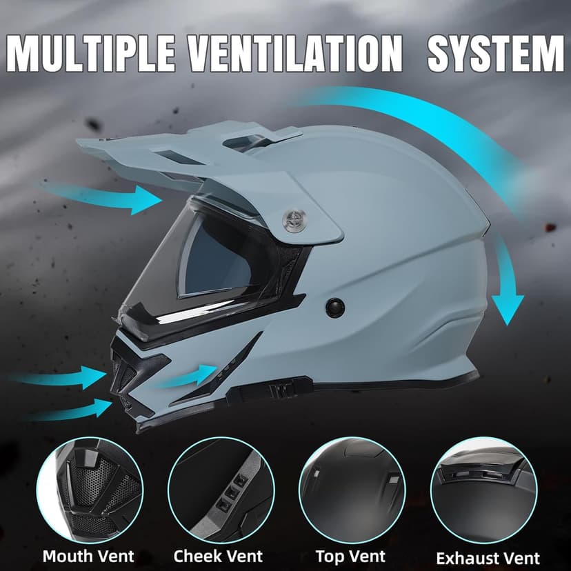 TRIANGLE Dual Sport Motorcycle Helmet Dirt Bike Helmets ATV Full Face Helmet for Adults Men with Internal Sunshield DOT Approved