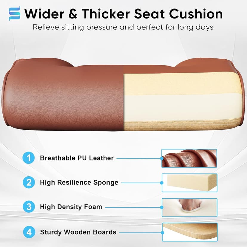 Sytas Executive Office Ergonomic Chair with Adjustable Headrest, PU Leather Desk Chair, High-Back Swivel Task Chair for Home Office, 135° Reclining, Brown