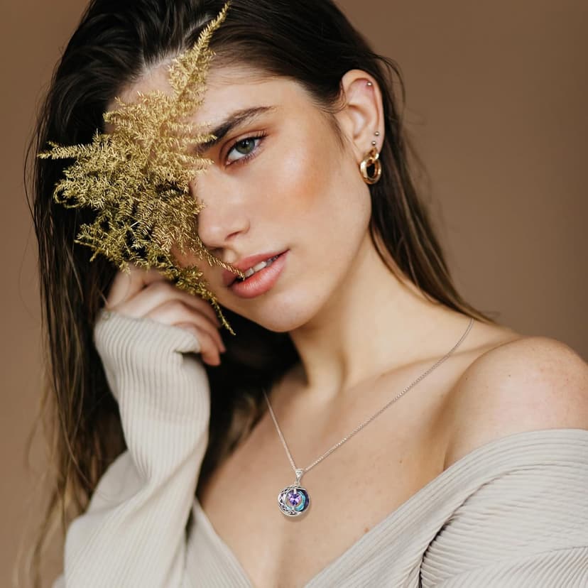 LIANYU Necklace for Womens Blue Sapphire Necklace Moon Pendant S925 Sterling Silver Crystal Jewelry for Women Pendant Birthday Gifts for Wife Gifts Valentine Anniversary