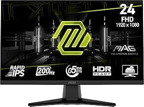 msi MAG 242F 24-inch 1920 x 1080 (FHD) Gaming Monitor, 200Hz, FreeSync Premium, HDMI, DisplayPort, VESA Mountable, Tilt, Height Adjustable, Speaker, 0.5ms, Black