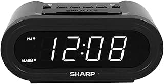 Sharp Digital Alarm with AccuSet - Automatic Smart Clock, Never Needs Setting (Midnight Black-White LED)