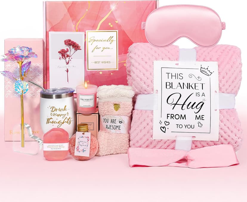 Get Well Soon Gifts Baskets Relaxation Rose Flower Christmas Gifts for Women Mom Sister Wife Best Friend Birthday Gifts for Women Self Care Package Spa Basket for Gift B0DJ5H44M8