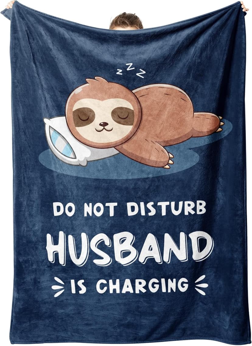 Husband Birthday Gift, Anniversary Christmas Fathers Day Wedding Gifts for Husband from Wife Funny Gifts for Husband, Husband is Charging Sloth Blanket, 60" x 50" B0DNMGNFVF