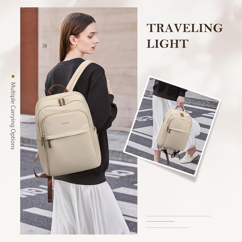 GOLF QUALITY Travel Backpack for Women Personal Carry On Bag Business Weekender Hiking Multilayer Laptop Bag,16 Inch,Apricot