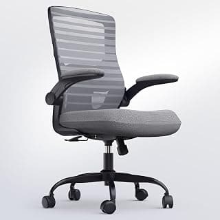 Office Desk Chair for Long Hours & Back Pain Relief – 4“ Thick Molded Foam Cushion, Enhanced Lumbar Support, Padded Flip-up Armrests, Ideal for Office or Study, Dark Gray