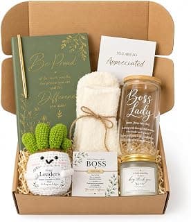 Best Boss Gift for Women, Unique Appreciation Gift Baskets for Boss Female Leader w 16OZ Glass Cup LUICONMO Thank You Gifts for Boss Lady, Bosses Day Gifts for Women B0H695G897