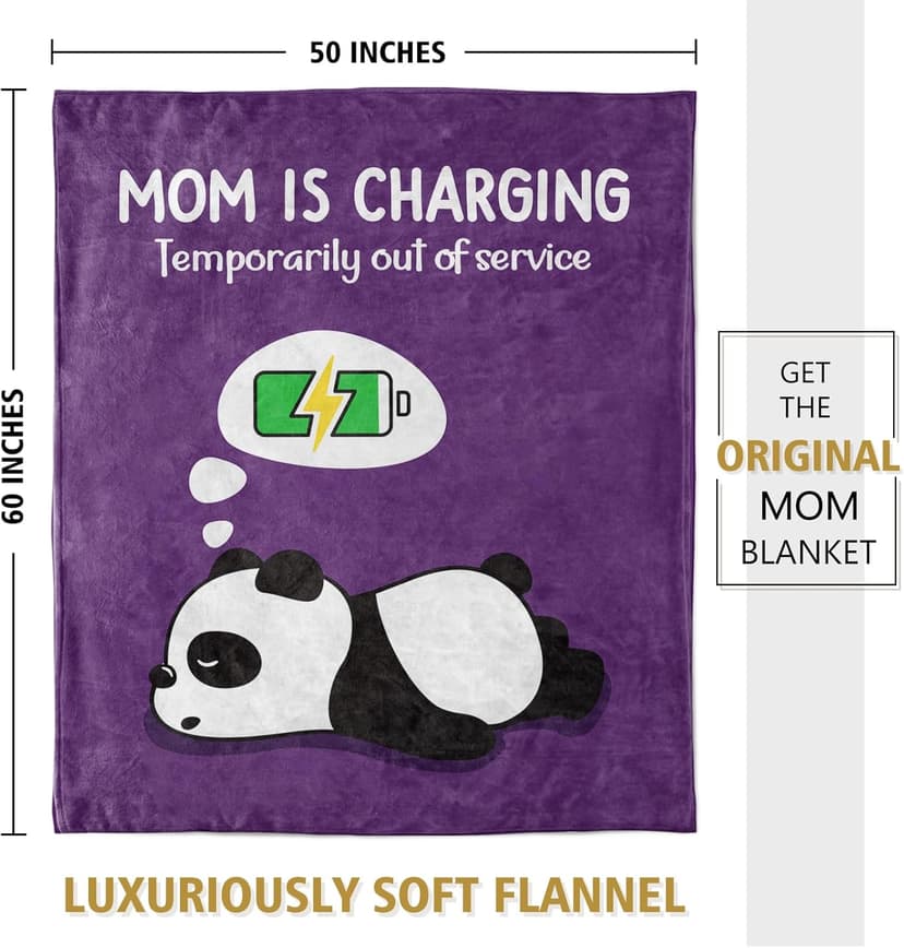 Craftique Gifts for Mom Birthday Christmas- Funny Soft Mom is Charging Blanket- New Moms Gifts for Women, Practical Blanket Throw for Napping Travel, 60”×50”