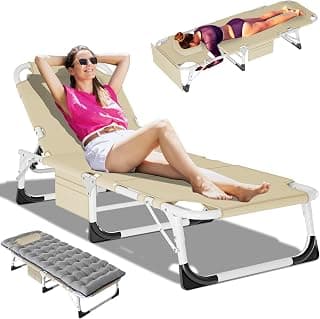 DoCred Heavy Duty XXL Tanning Chair with Face Hole&Mat, Oversized 5-Position Folding Chaise Lounge Chairs for Outside, Portable Beach Lounge Chair for Outdoor Sunbathing Beach Pool Lawn Camping