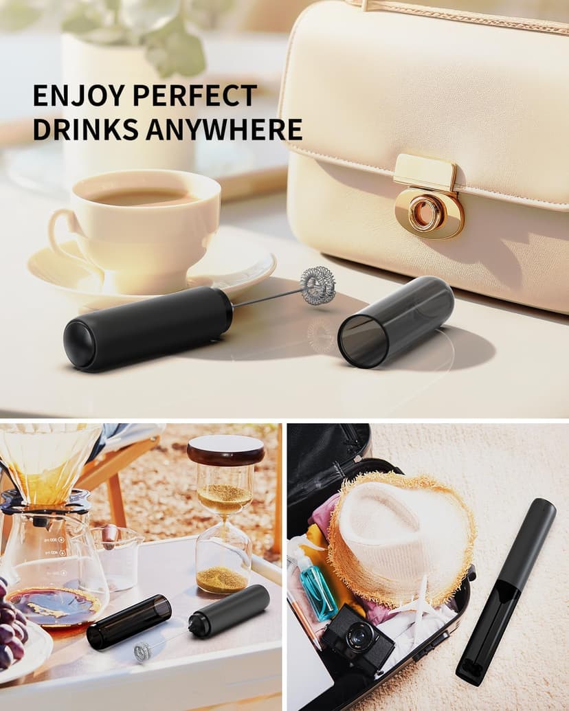 CIRCLE JOY Rechargeable Milk Frother Handheld, Dual Coil Whisk Head Electric Coffee Frother, Portable Hand Frother Wand Drink Mixer for Matcha Lattes Cappuccino, Kitchen Gifts, Black B0DPG6SNV1