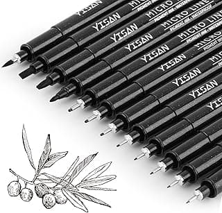 YISAN Drawing Art Pens,Micro Fineliner Pens,Fine Tip Manga Markers for Artist Sketch Technical,Black,12 Set,902195