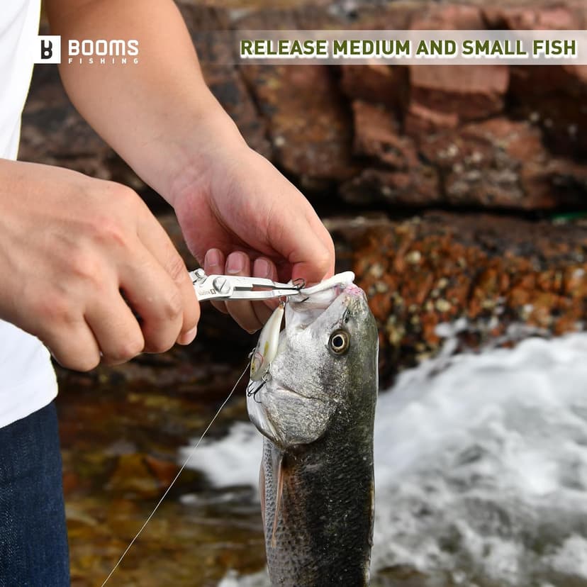 Booms Fishing H01 Small Fishing Pliers Scissors Braid Cutters Lightweight Stainless Steel Fishing Tools Split Ring Pliers Hook Remover, Green