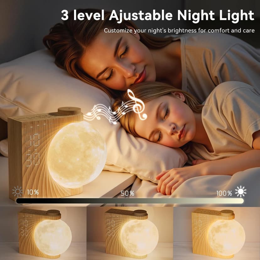 Sunrise Alarm Clocks for Heavy Sleepers,Night Lamp Clocks for Bedrooms with Moon Light,10 Light Effects,30/60/90 Timer,10 Sleep Nature Sounds,15 Ringtones,12 Volume Control with Snooze Function