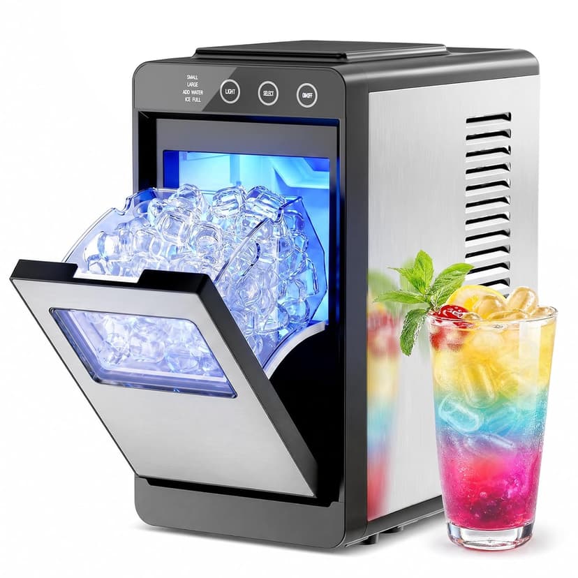 Electactic Countertop Ice Maker, 26Lbs Daily Ice Production, 0.8L Water Tank, Self-Cleaning, Adjustable Ice Size, One-Touch Operation, Interior Light, Portable Ice Maker for Home, Office & Party