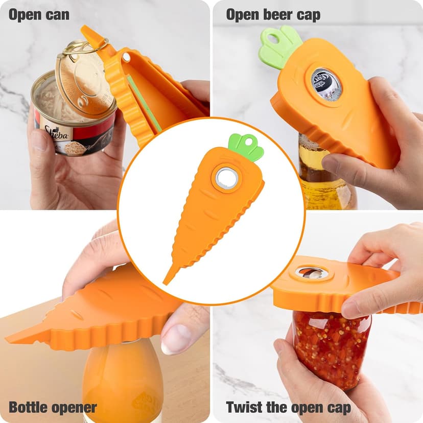 Jar Opener Bottle Opener for Weak Hands, Seniors with Arthritis and Anyone with Low Strength, Get Lids Off Easily, Carrot Shaped with Magnets for Decorate Fridge, Best Gift for Kitchen Gadgets