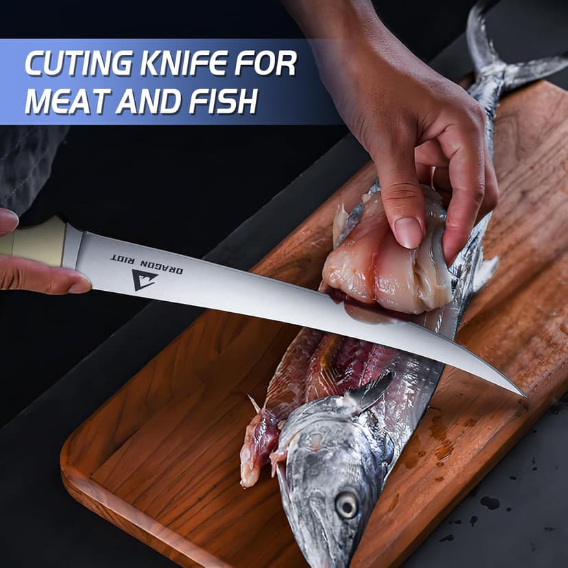 DRAGON RIOT Fillet Blade Set Professional Boning Knife for Filleting Japanese Stainless Steel Fish Knives Set with Ergonomic Handle Super Sharp Fish Filleting Knife for Meat Poultry Cutting