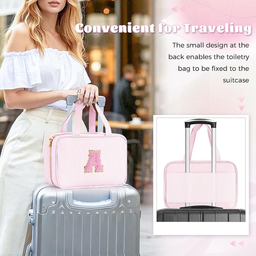Gifts for Teen Girls Women - Personalized Toiletry Bag Initial Makeup Bag | Travel Cosmetic Bag | 8 9 10 11 12 13 14 15 16 Years Old Girl Gift Trendy Stuff - Pink A B0FSJXYKK8