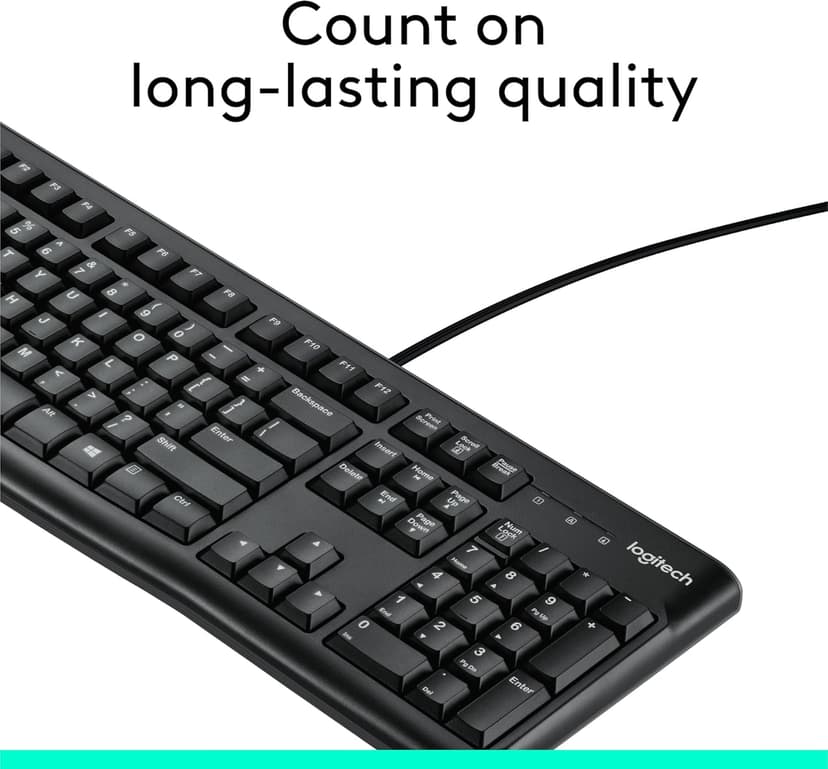 Logitech K120 Wired Keyboard for Windows, USB Plug-and-Play, Full-Size, Spill-Resistant, Curved Space Bar, Compatible with PC, Laptop - Black