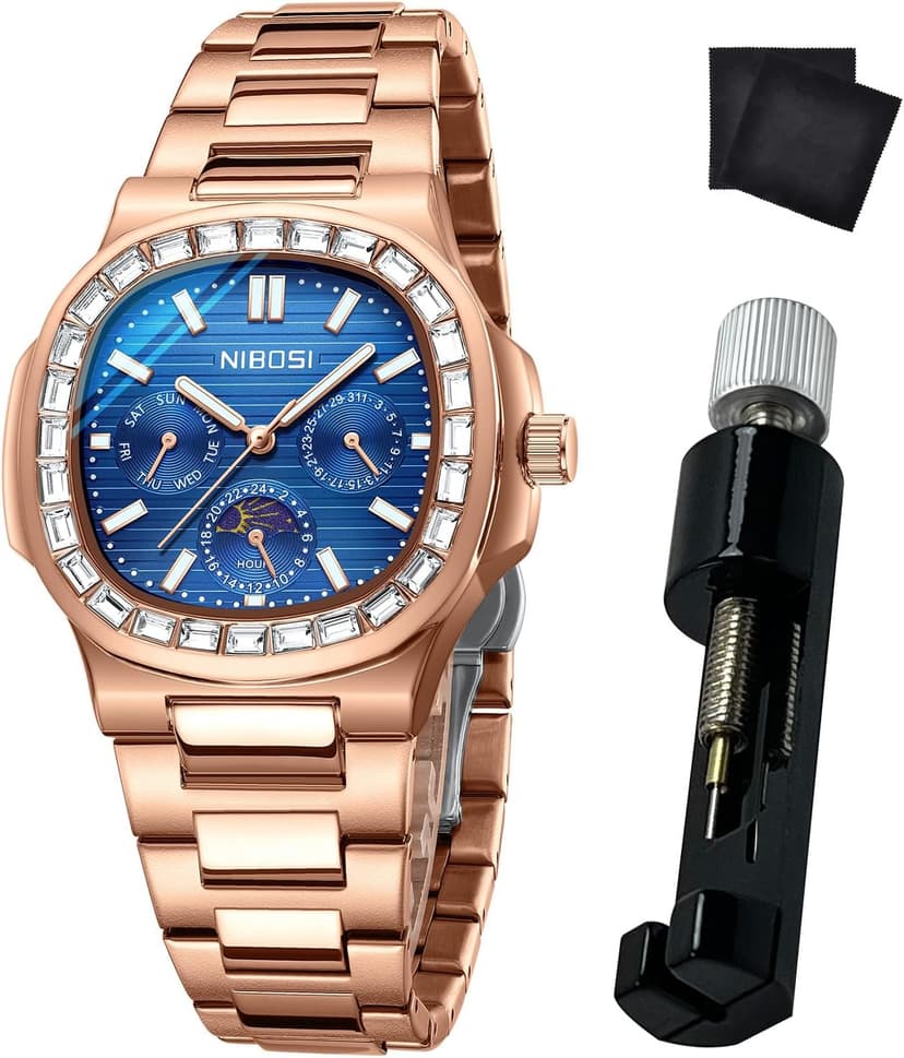 NIBOSI Men's Watches - Analog Quartz Chronograph Watch for Men, Waterproof Luxury Diamond Luminous Dial Business Dress Watch for Anniversary Graduation and Birthday Gifts