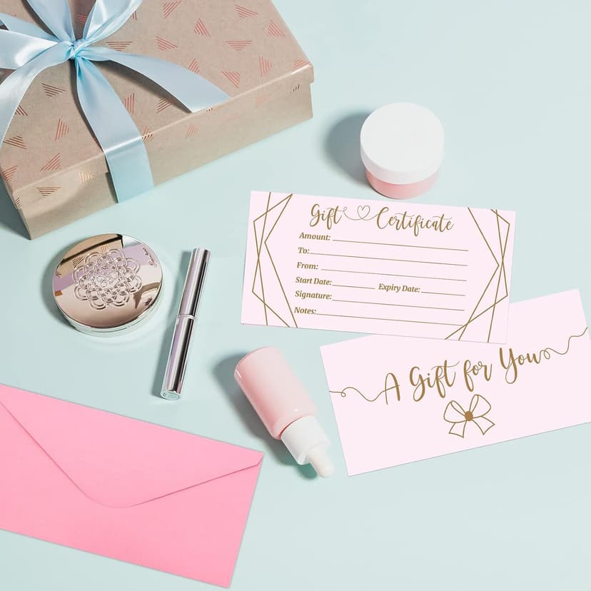 ceiba tree Pink Blank Gift Certificates for Business 30 Pcs Gold Foil Certificate Cards with Envelopes for Salon Restaurants Spa Birthday B0B492G8QQ