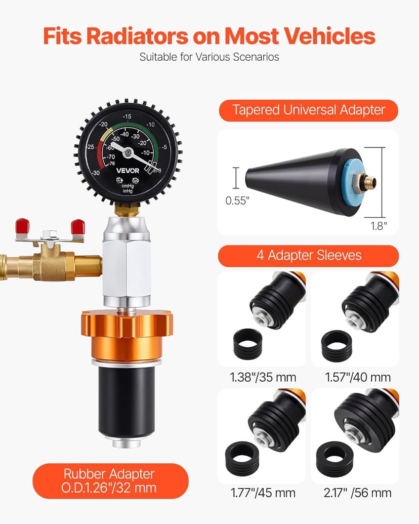 VEVOR Radiator Vacuum Refill Kit, Automotives Cooling System Vacuum & Purge Fill Tool with Gauge, Portable Radiator Coolant Filling Kit with Toolbox, Universal Fit for Most Cars Vans SUVs and Trucks