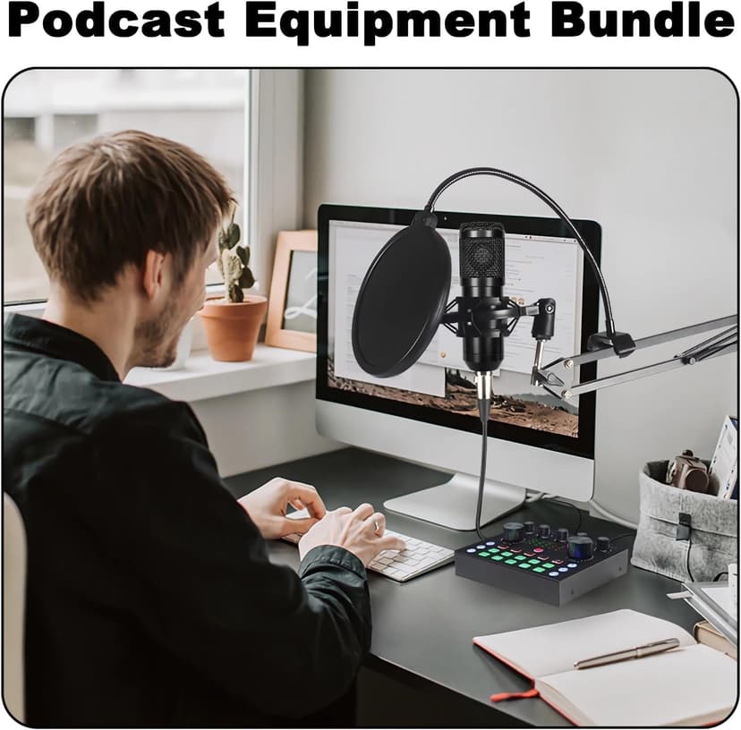Podcast Equipment Bundle for 2, V8s DJ Mixer Voice Changer with BM-800 Podcast Microphone Bundle - Studio Condenser Microphone Perfect for Podcasting, Recording, Singing, Streaming and Gaming