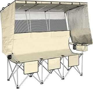BDL 3 Person Camping Chair with Canopy Shade, Oversized Heavy Duty Camping Chair with Cup Holders & Ice Bag Portable Family Folding Chair for Outdoor, Lawn & Sports,White