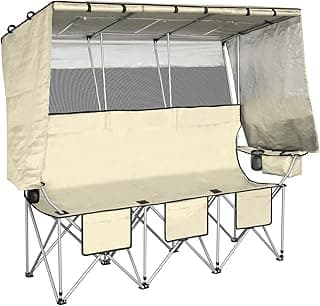 BDL 3 Person Camping Chair with Canopy Shade, Oversized Heavy Duty Camping Chair with Cup Holders & Ice Bag Portable Family Folding Chair for Outdoor, Lawn & Sports,White