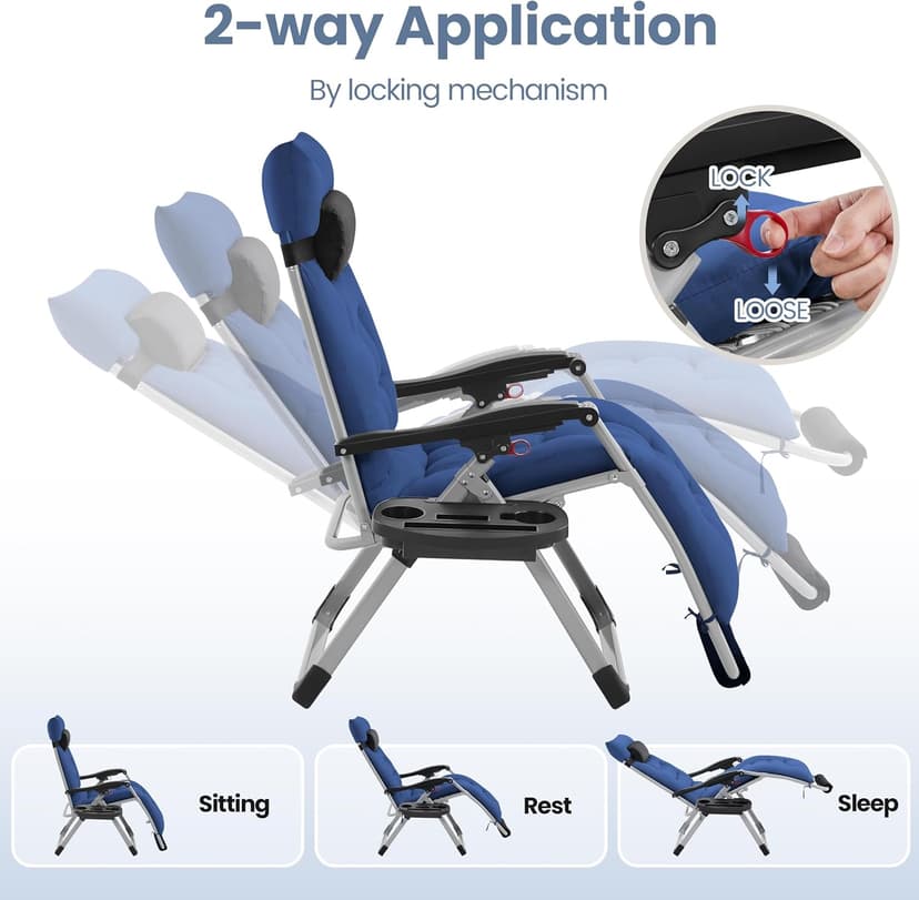 Yaheetech Zero Gravity Chair, Folding Reclining Lounge Recliner with Removable Pad & Headrest & Side Cup Holder Tray for Indoor and Outdoor Navy Blue/1