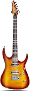 Leo Jaymz Hurricane Series Electric Guitar,Double Cut Arched Top Mahogany Body,Reverse Headstock,Roasted Maple Neck,Rosewood Fretboard,Alnico V Pickups,Locking Tuners,Tremolo Bridge (Sunburst)