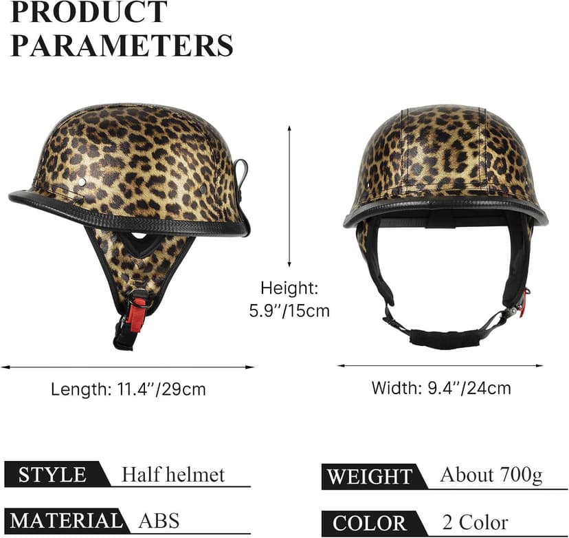 Vintage German Leather Motorcycle Half Helmet for Men Women - DOT Approved Open Face Helmets, Retro Biker Helmet for Cruiser, Chopper, Scooter