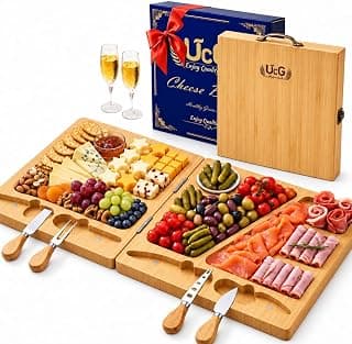 Charcuterie Board Gifts for Women: Bamboo Folding Cheese Board with Knife Set - Unique White Elephant Gift, Birthday Party House Warming Gift for Housewife