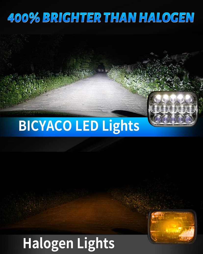BICYACO DOT 110W 5x7 7x6 Inch Led Headlights Hi/Low Led Sealed Beam Projector Headlamp Compatible with Jeep Wrangler YJ Cherokee XJ Kenworth T300 1997-2010 H4 Plug H6054 H5054 6054 6052 (Black)